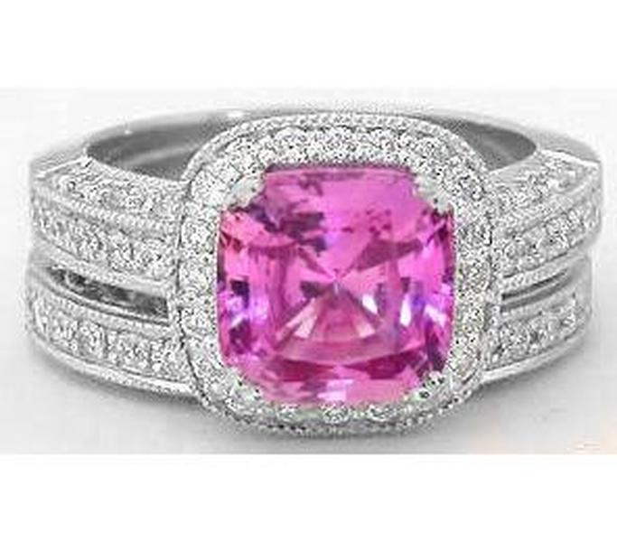 Pink Sapphire Engagement Ring and Band
